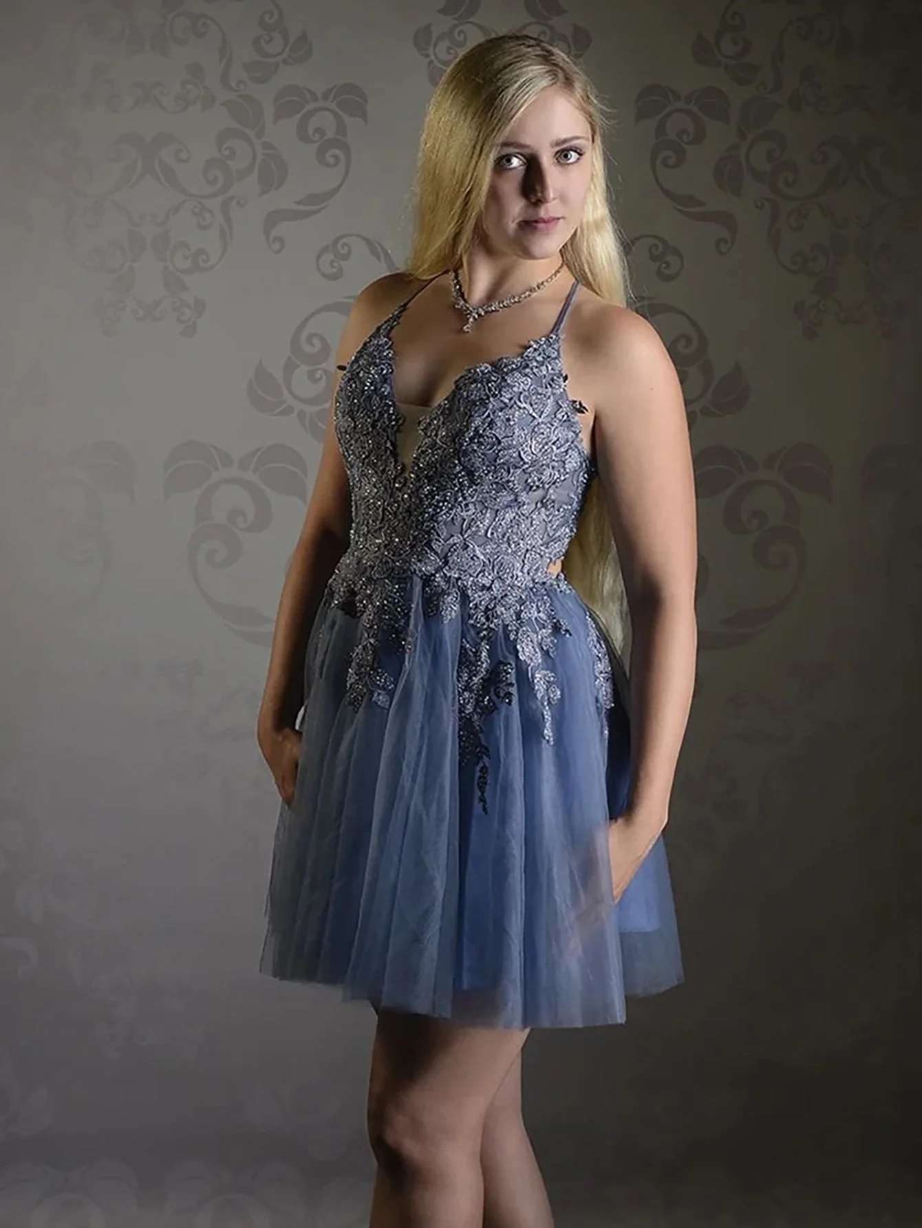 A Line Applique BlushTulle Short Homecoming Dress - Image 5