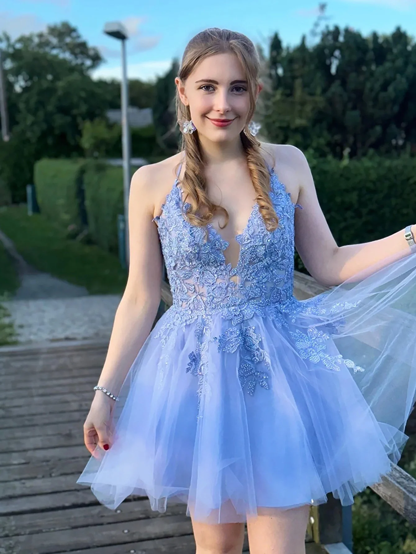 A Line Applique BlushTulle Short Homecoming Dress - Image 7