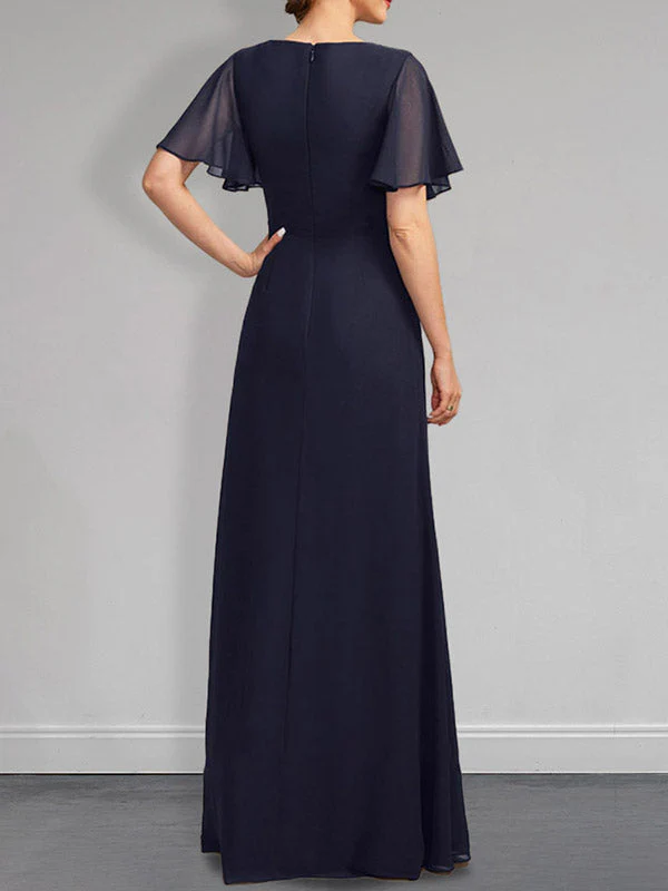 A-line Asymmetrical Floor-Length Chiffon Mother of the Bride Dress With Pleated Beading Sequins - Image 6