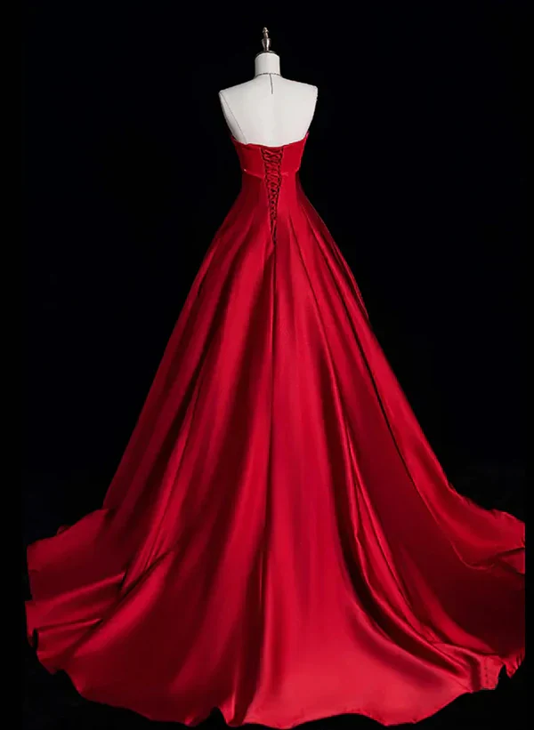 A-Line Ballgown Red Simple Satin Long Party Dress Evening Dress Formal Dress - Image 2