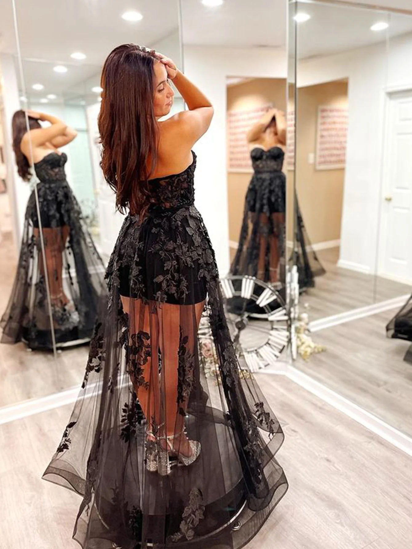 A Line Strapless Tulle Lace Prom Dress - Image 2