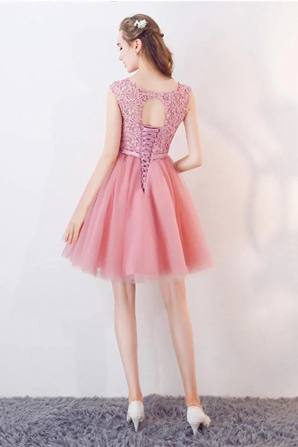 A-Line Cap Sleeves Appliques Bowknot Crystal Sashes Homecoming Dress PG154 - Image 3