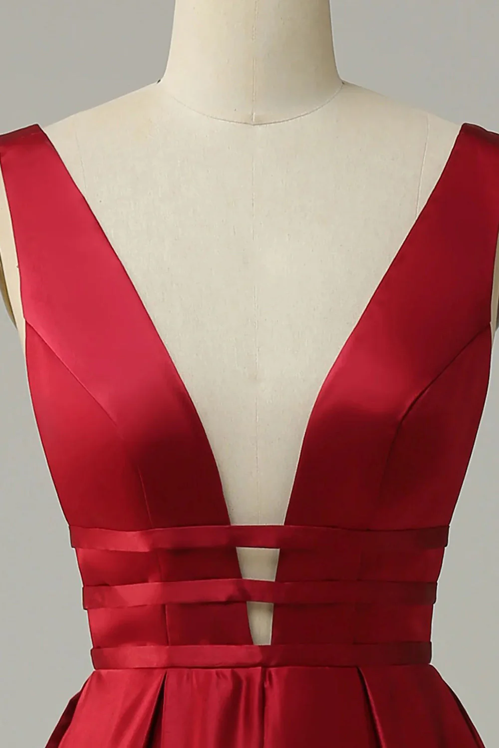 A Line Deep V Neck Red Long Prom Dress with Backless - Image 4