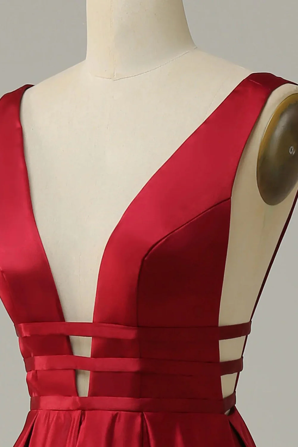 A Line Deep V Neck Red Long Prom Dress with Backless - Image 6
