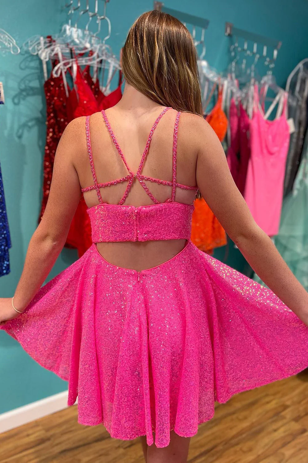 A-Line Double Straps Sequins Homecoming Dress - Image 2