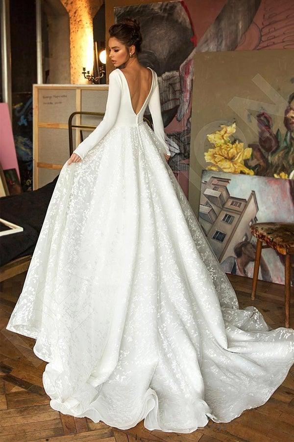 A Line Elegant Long Sleeves V Neck Beach Wedding Dress Bridal Gown WD551 - Image 2
