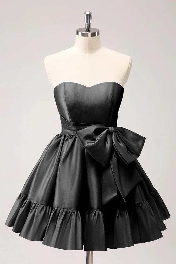 A Line Fuchsia Strapless Ruffle Cute Homecoming Dress with Bow PD558 - Image 6