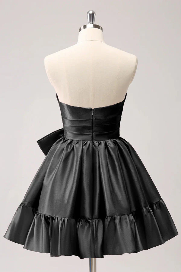 A Line Fuchsia Strapless Ruffle Cute Homecoming Dress with Bow PD558 - Image 7