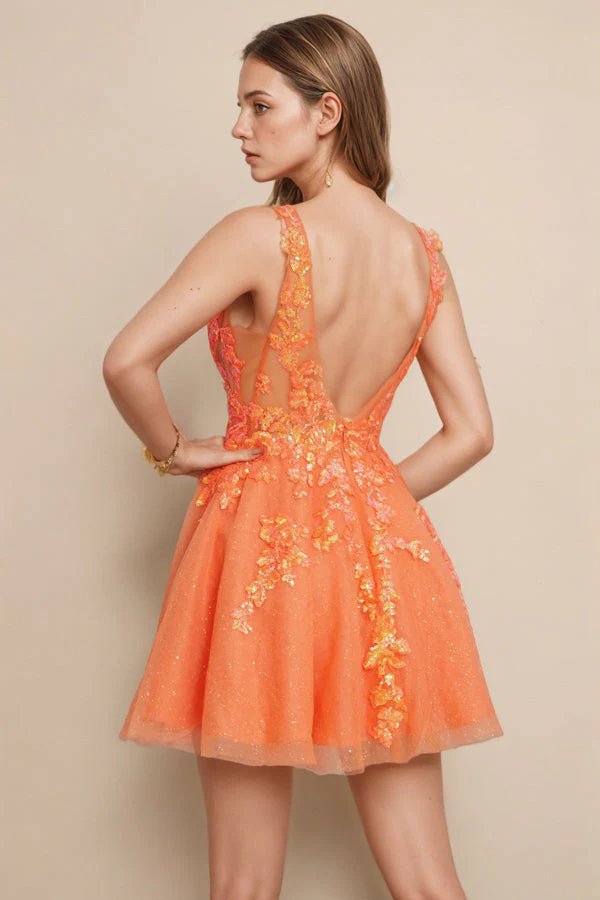 A Line Glitter Orange Homecoming Dress Party Dress with Sequins - Image 3
