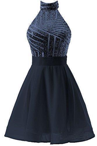 A-Line Halter Short Pink Chiffon Homecoming Dress with Sequins PD064 - Image 3