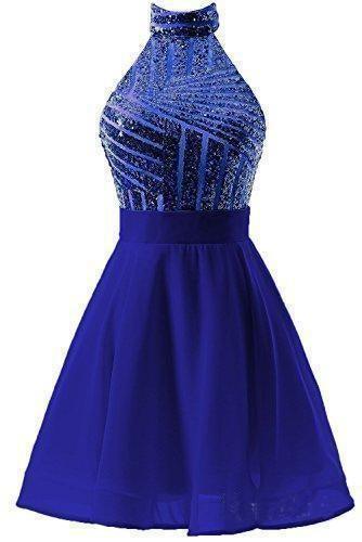A-Line Halter Short Pink Chiffon Homecoming Dress with Sequins PD064 - Image 4