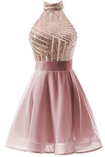 A-Line Halter Short Pink Chiffon Homecoming Dress with Sequins PD064 - Image 9