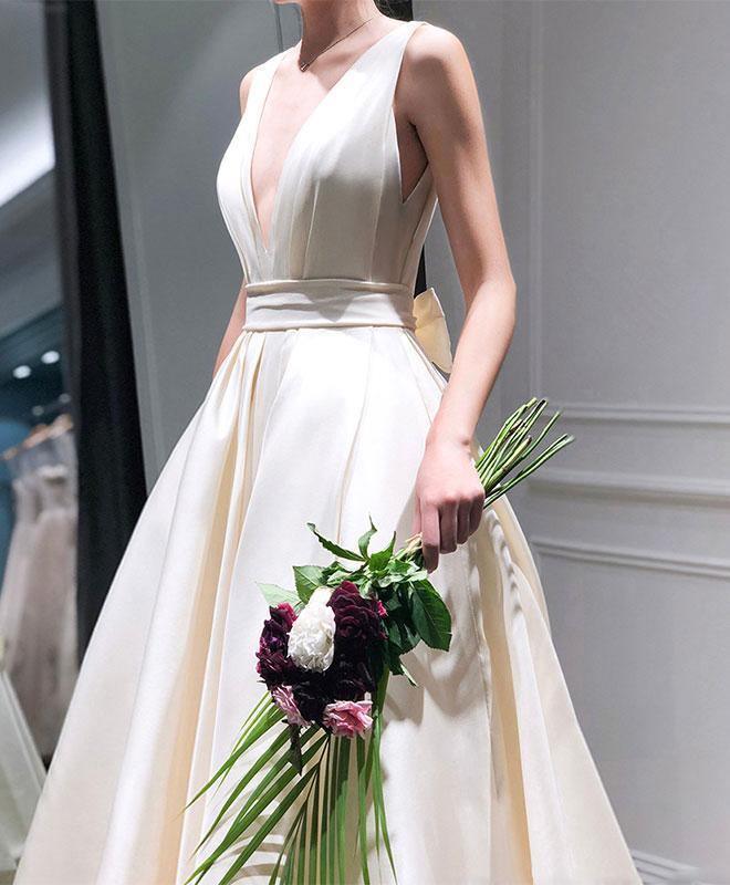 A-line High Low V Neck Tea Length Prom Dress Party Dress PG667 - Image 3