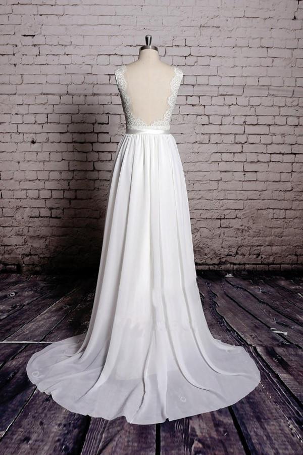 A-line Lace V-Neck Backless Sheath Long Wedding Dress WD058 - Image 2