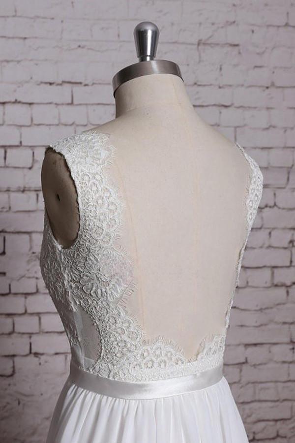 A-line Lace V-Neck Backless Sheath Long Wedding Dress WD058 - Image 4