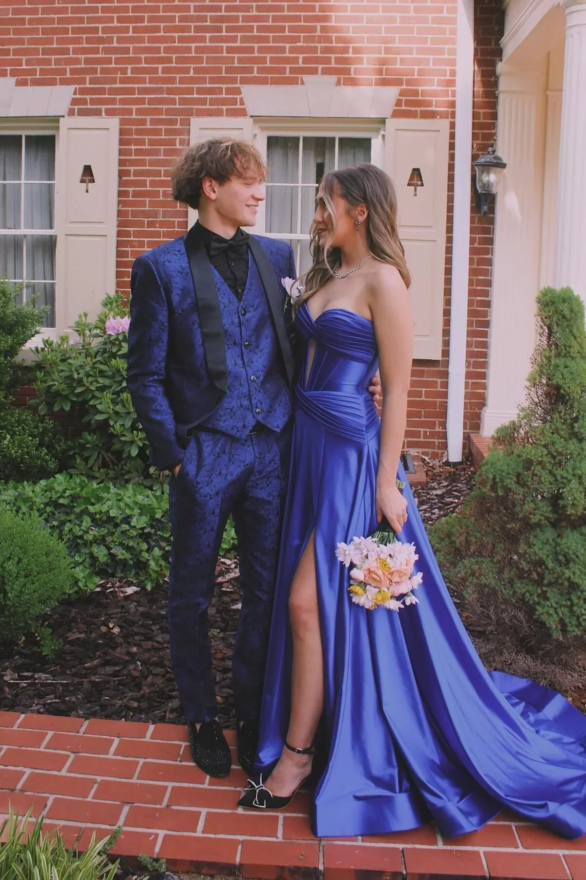 A-line maxi with satin corset strapless neckline and built-in bra slit ball gown - Image 4