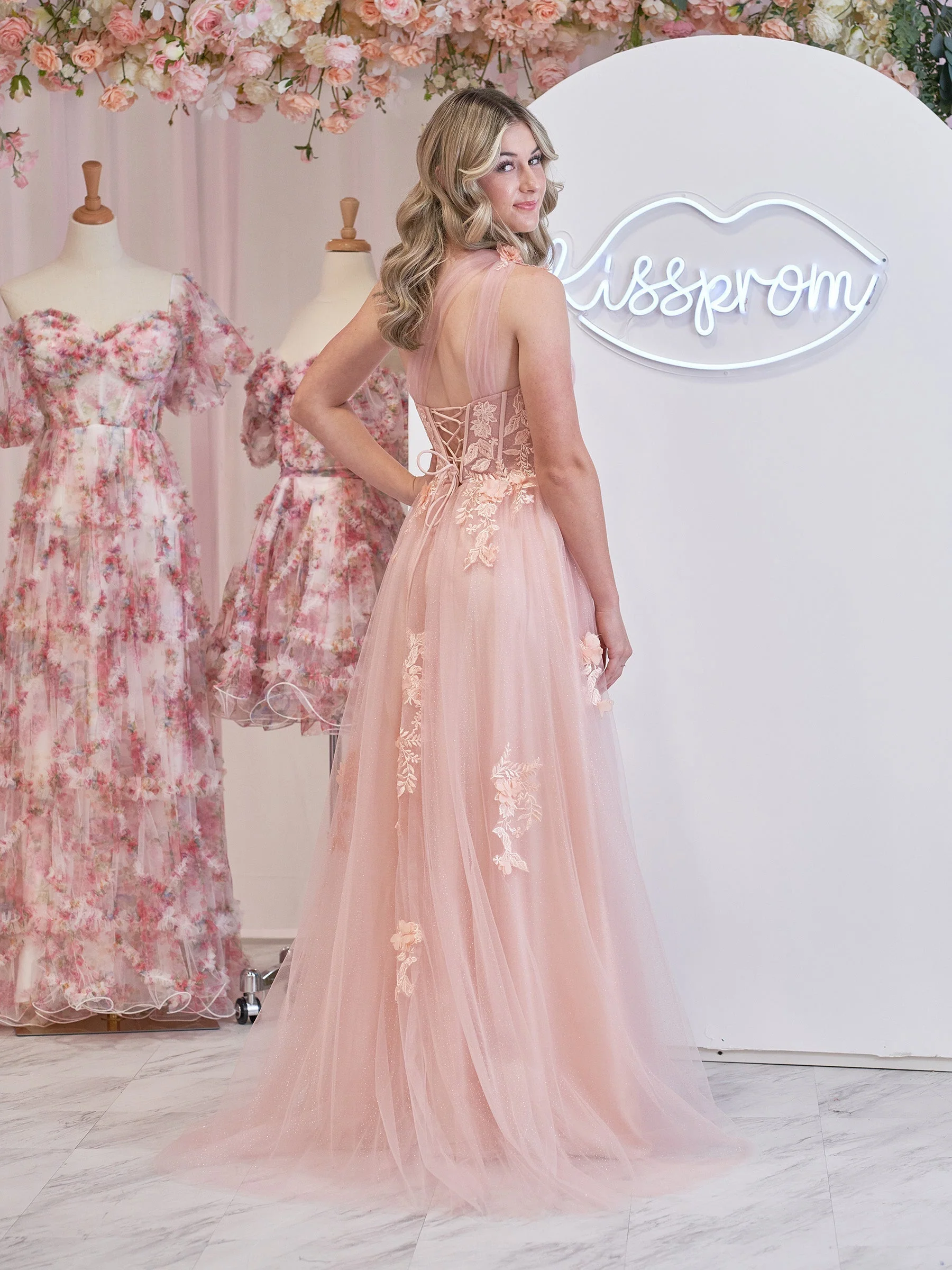 A Line One Shoulder Black Long Prom Dress with Appliques - Image 6