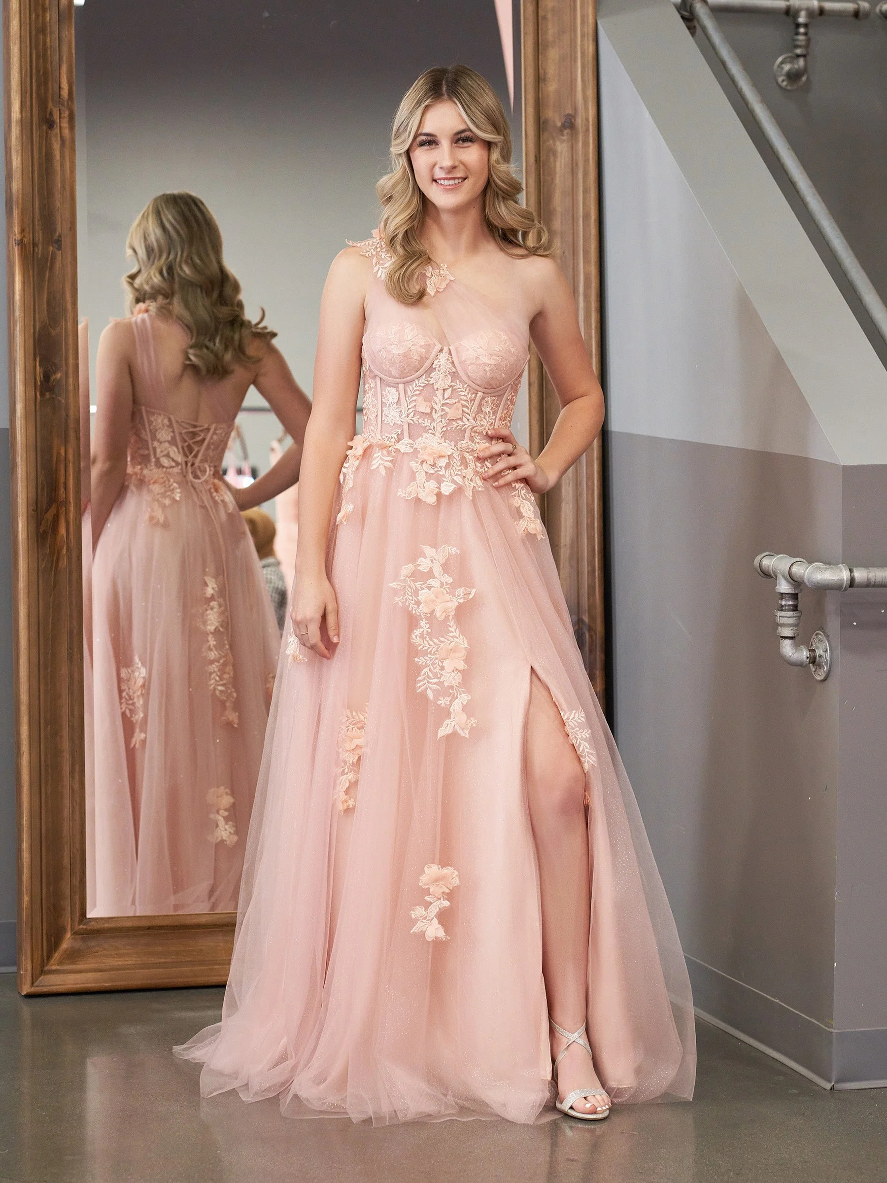 A Line One Shoulder Black Long Prom Dress with Appliques - Image 8