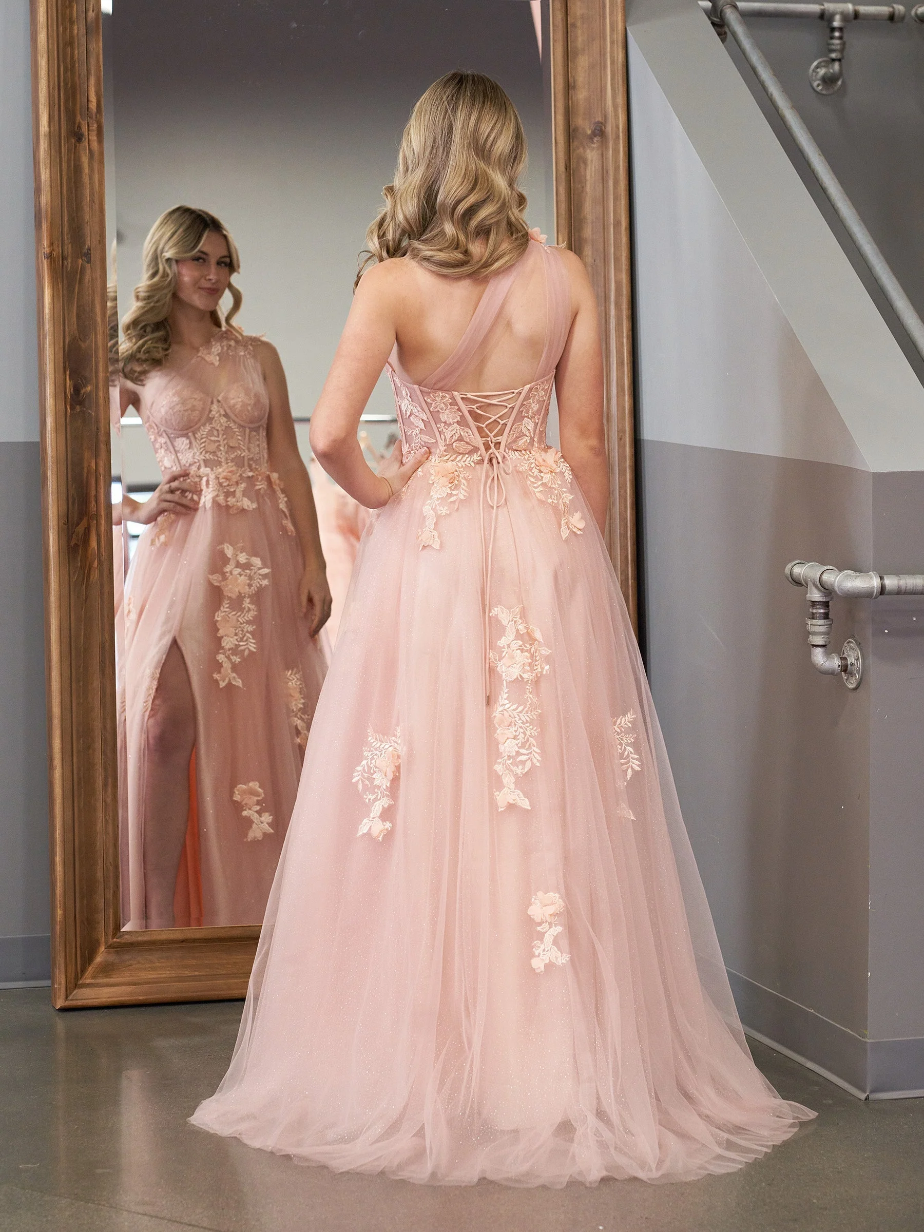 A Line One Shoulder Black Long Prom Dress with Appliques - Image 9