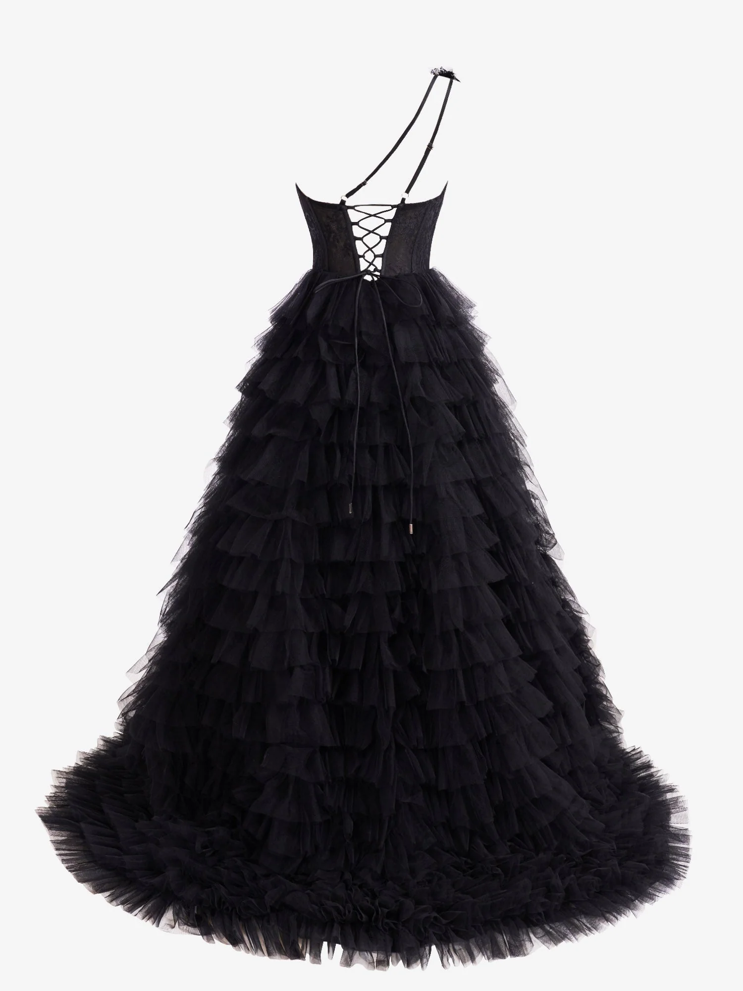 A Line One Shoulder Tiered Long Prom Dress - Image 4