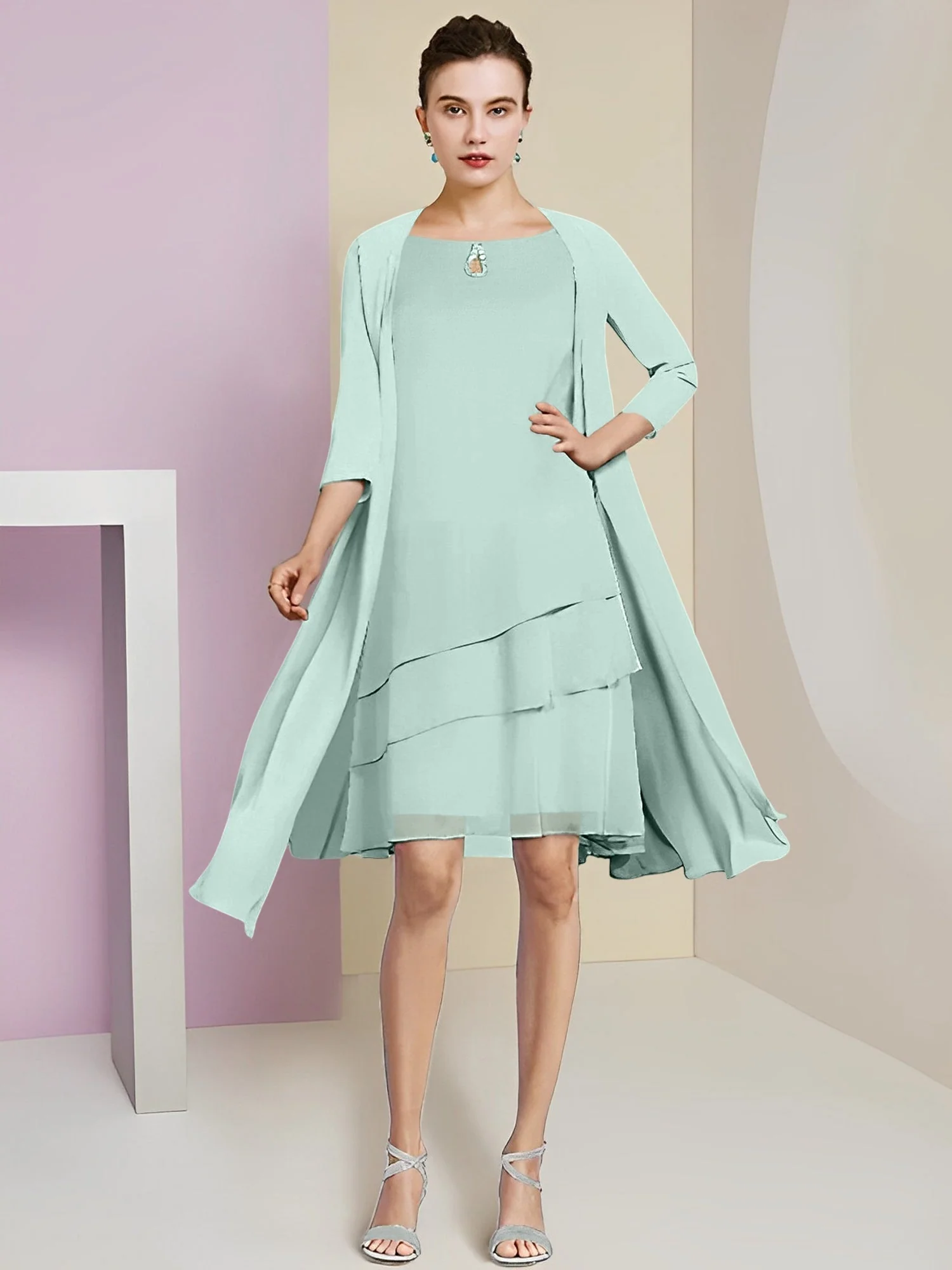 A-Line/Princess Jewel Neck Knee-Length Mother of the Bride Dresses - Image 111