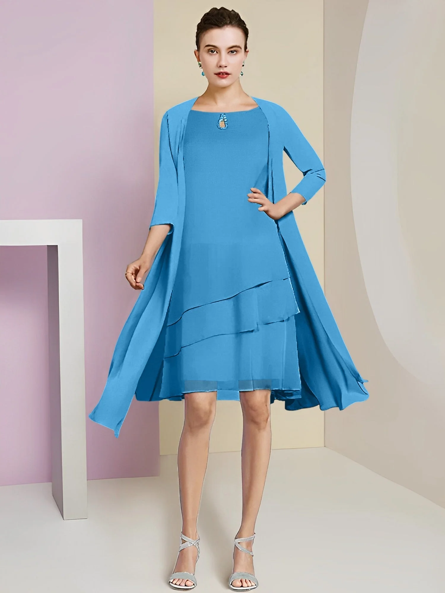 A-Line/Princess Jewel Neck Knee-Length Mother of the Bride Dresses - Image 115