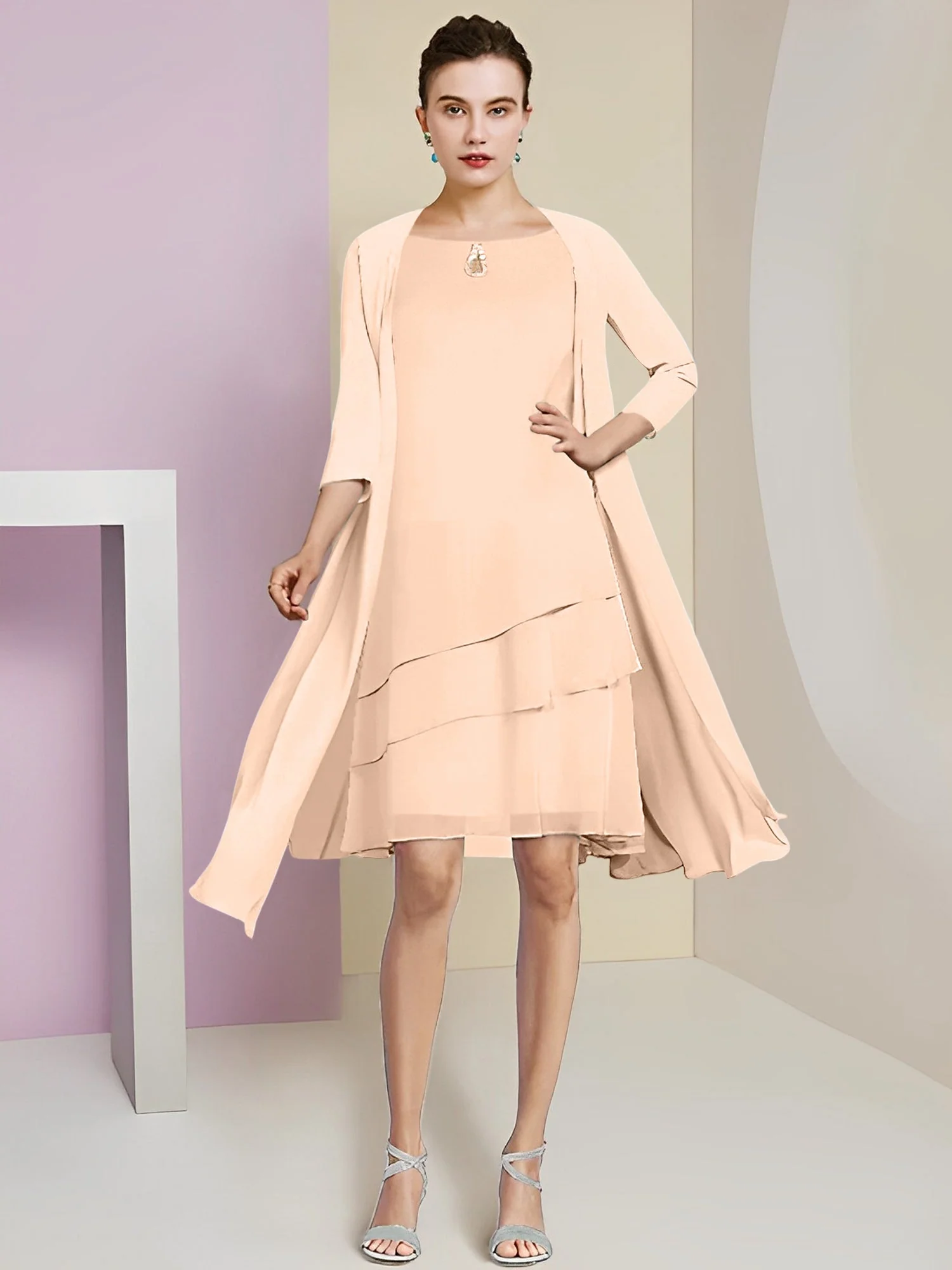 A-Line/Princess Jewel Neck Knee-Length Mother of the Bride Dresses - Image 120