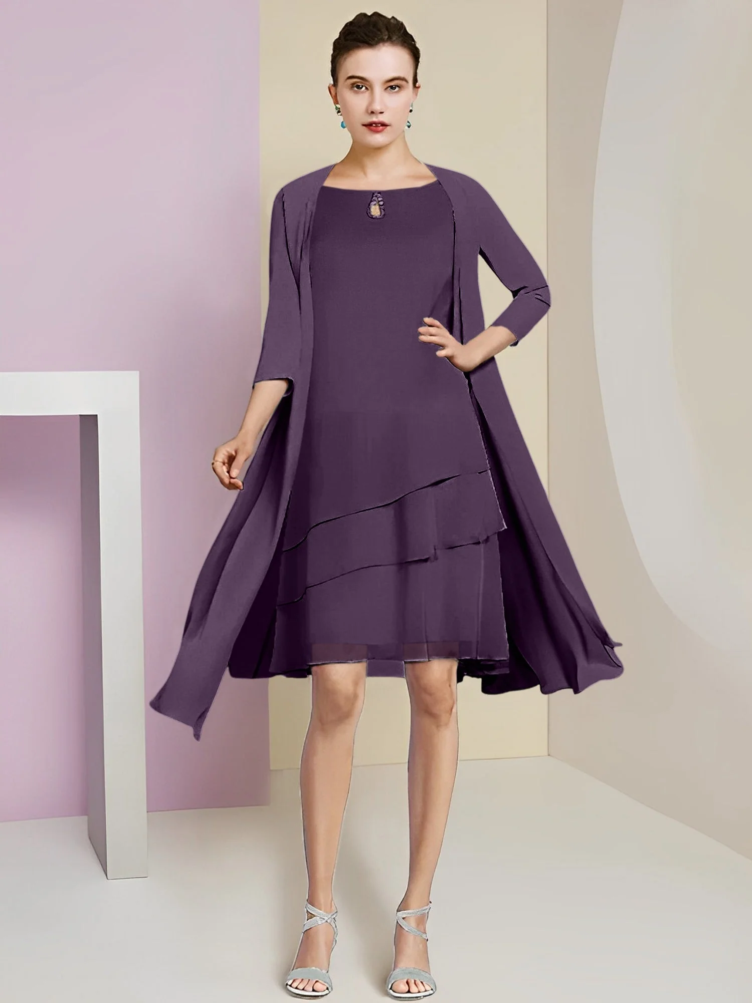 A-Line/Princess Jewel Neck Knee-Length Mother of the Bride Dresses - Image 124