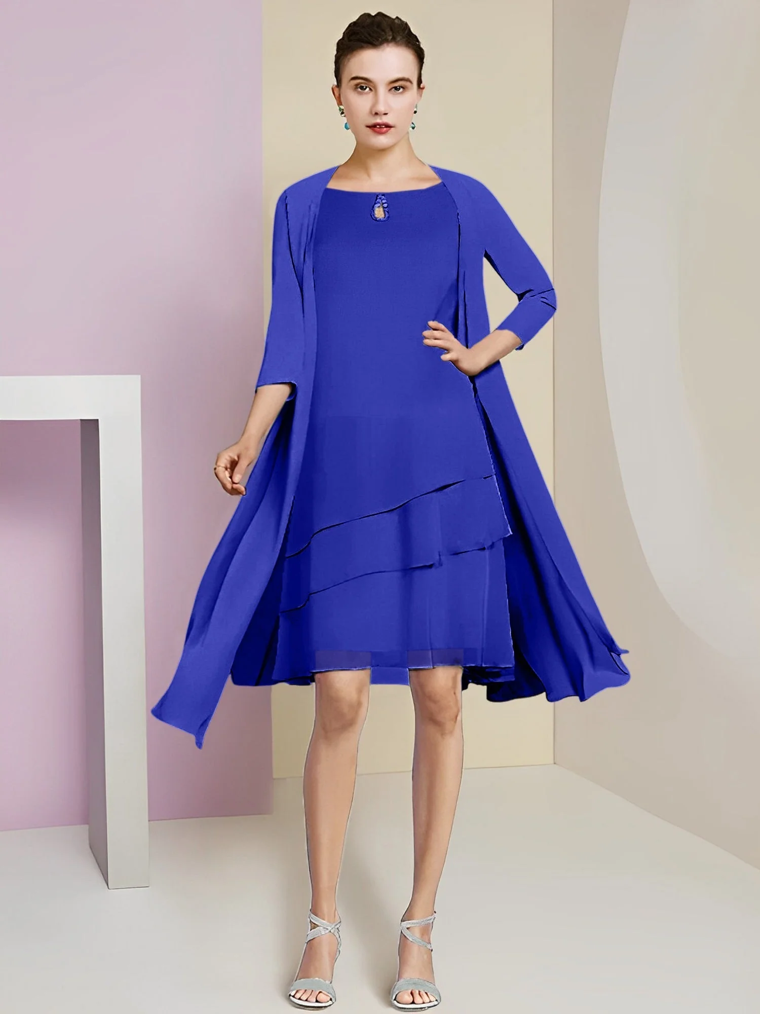 A-Line/Princess Jewel Neck Knee-Length Mother of the Bride Dresses - Image 127
