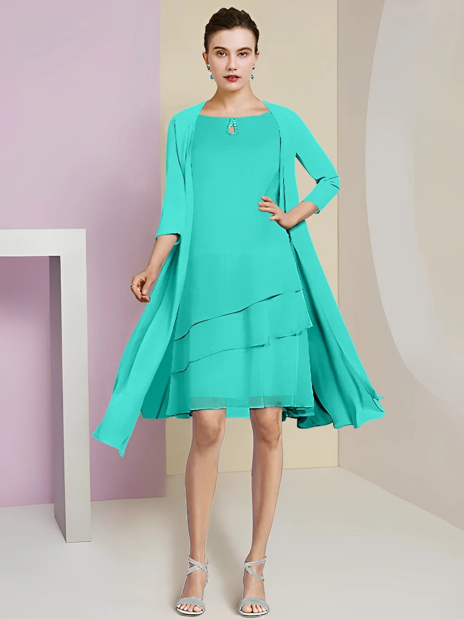 A-Line/Princess Jewel Neck Knee-Length Mother of the Bride Dresses - Image 138