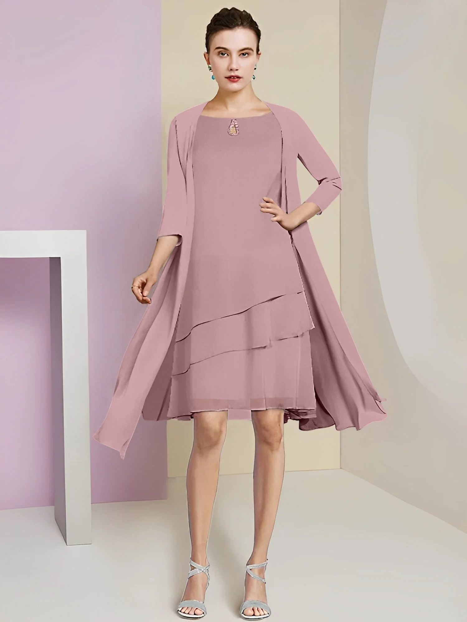 A-Line/Princess Jewel Neck Knee-Length Mother of the Bride Dresses - Image 38