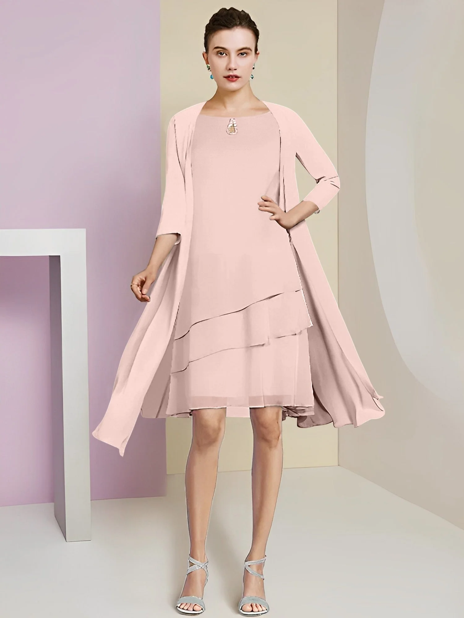 A-Line/Princess Jewel Neck Knee-Length Mother of the Bride Dresses - Image 51