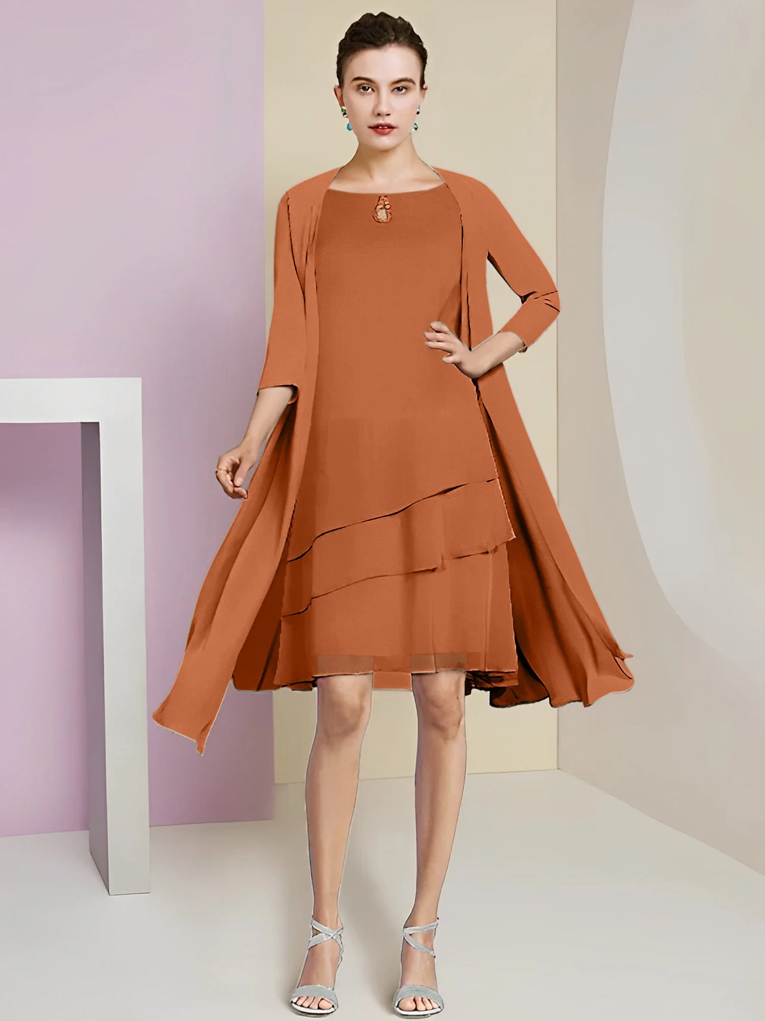 A-Line/Princess Jewel Neck Knee-Length Mother of the Bride Dresses - Image 79