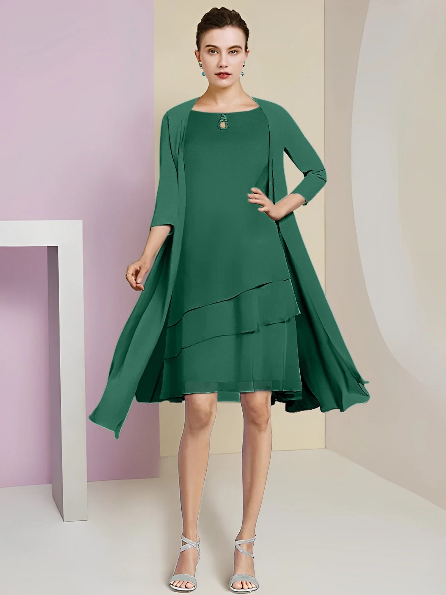 A-Line/Princess Jewel Neck Knee-Length Mother of the Bride Dresses - Image 83