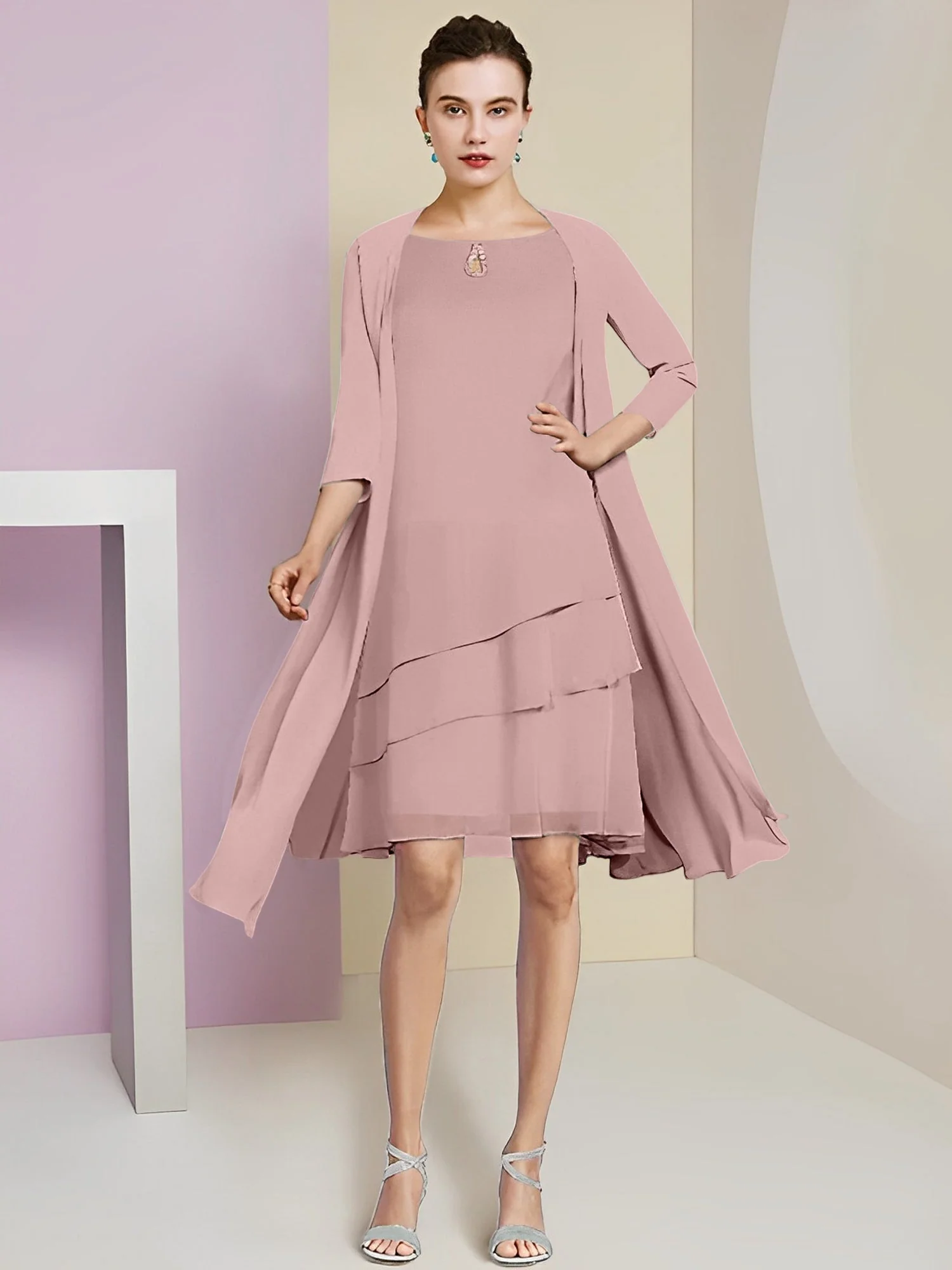 A-Line/Princess Jewel Neck Knee-Length Mother of the Bride Dresses - Image 86