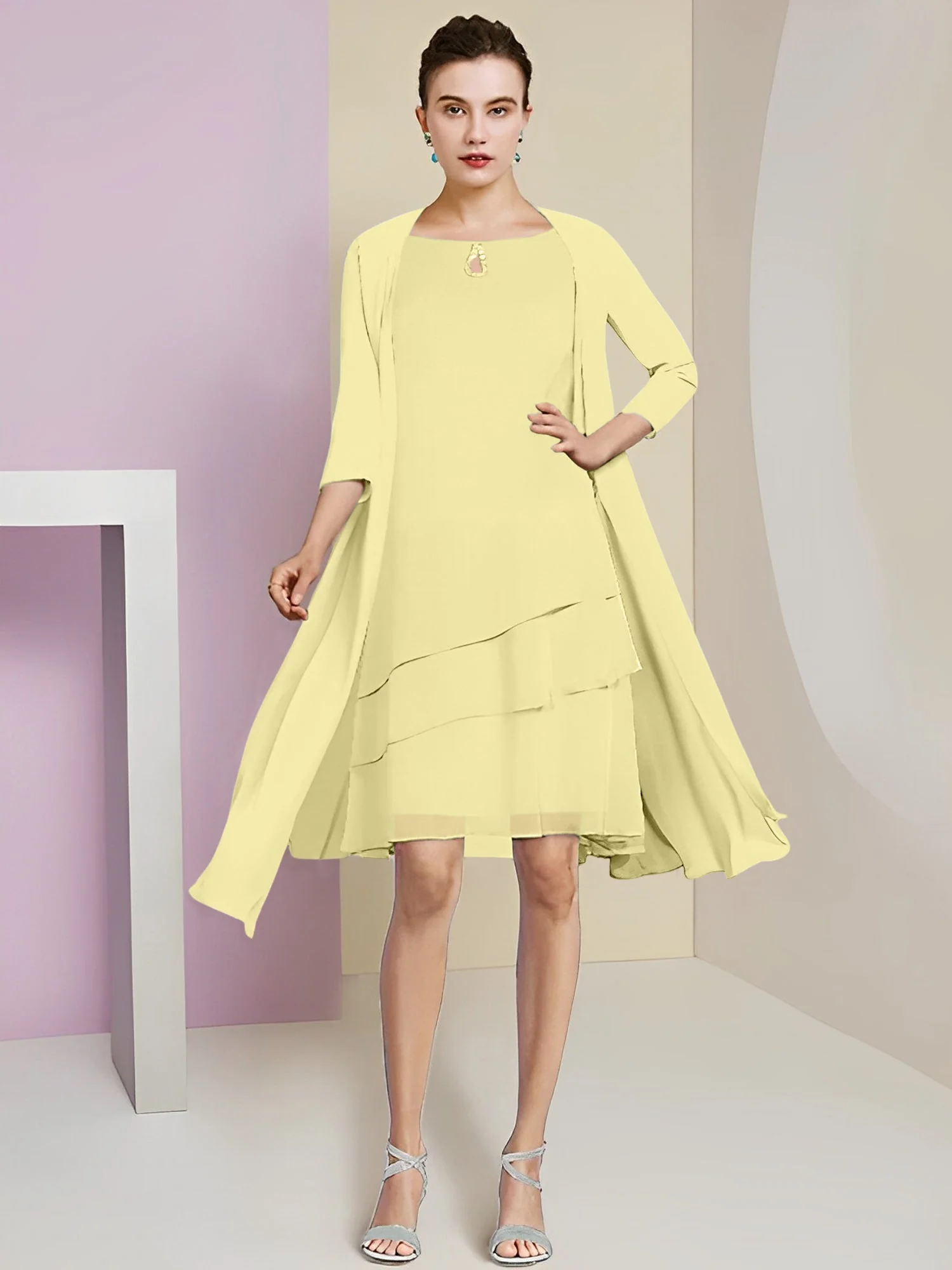 A-Line/Princess Jewel Neck Knee-Length Mother of the Bride Dresses - Image 9