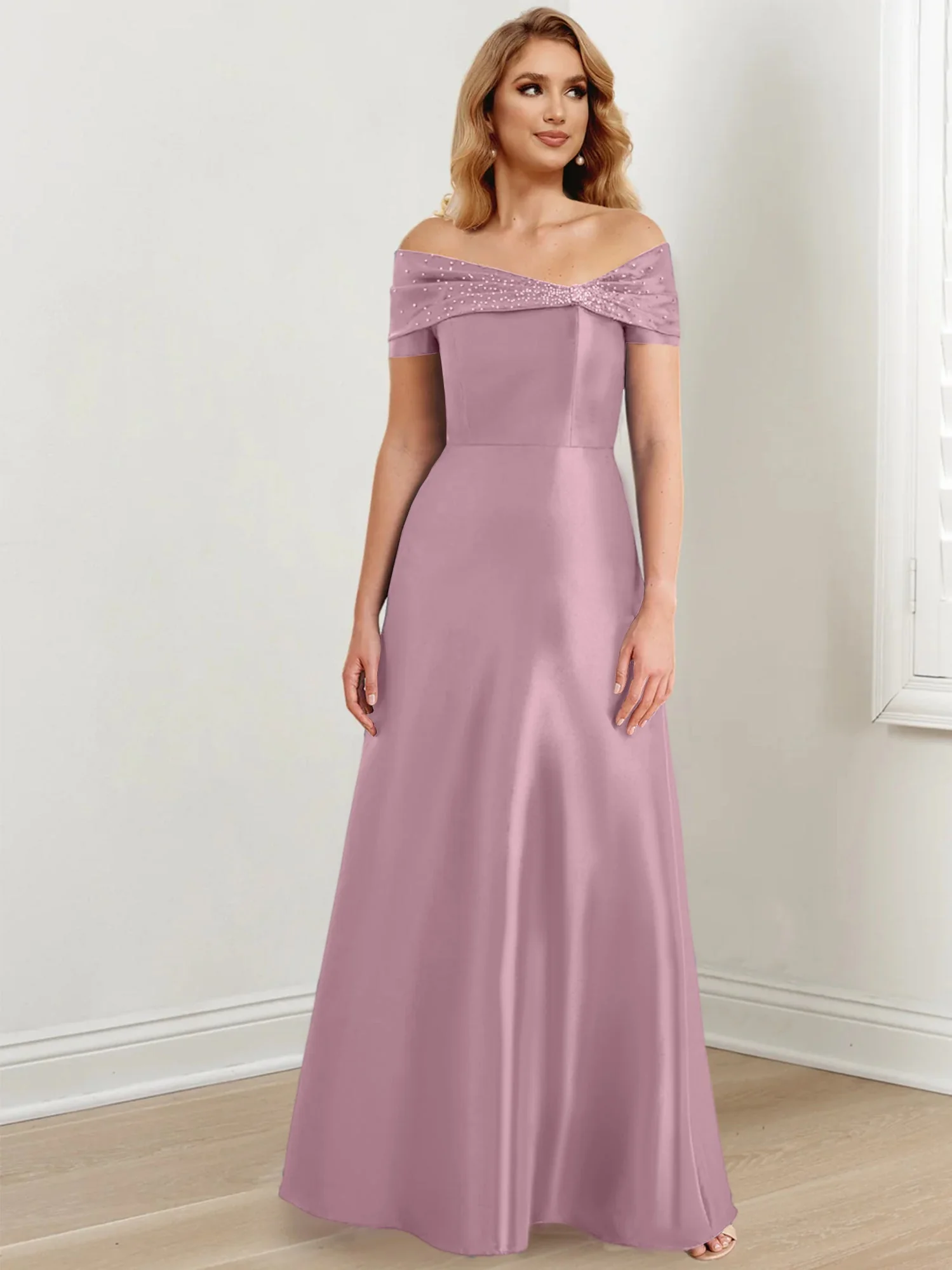 A-Line/Princess Off-the-Shoulder Floor-Length Mother of the Bride Dresses - Image 38