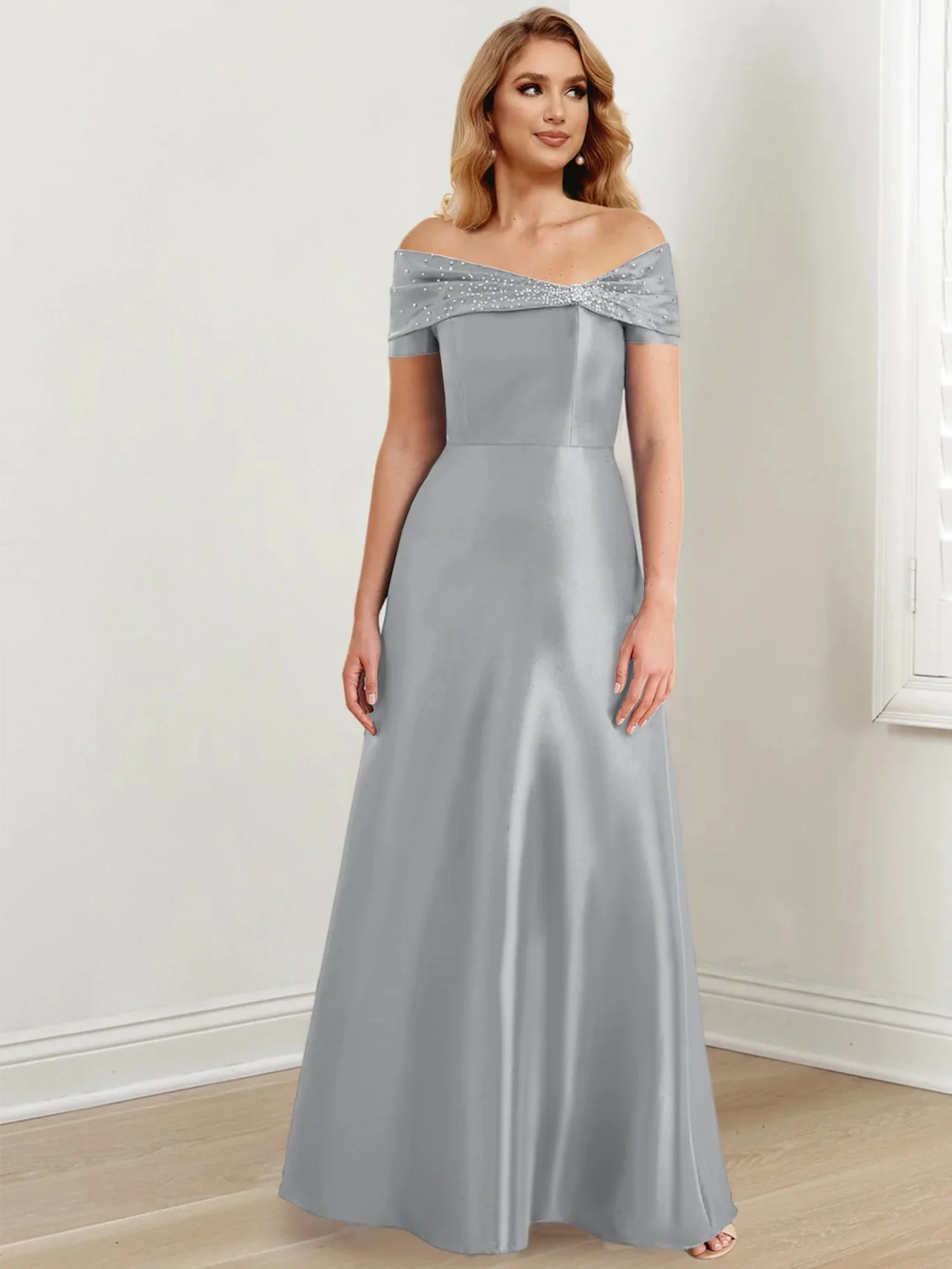 A-Line/Princess Off-the-Shoulder Floor-Length Mother of the Bride Dresses - Image 60