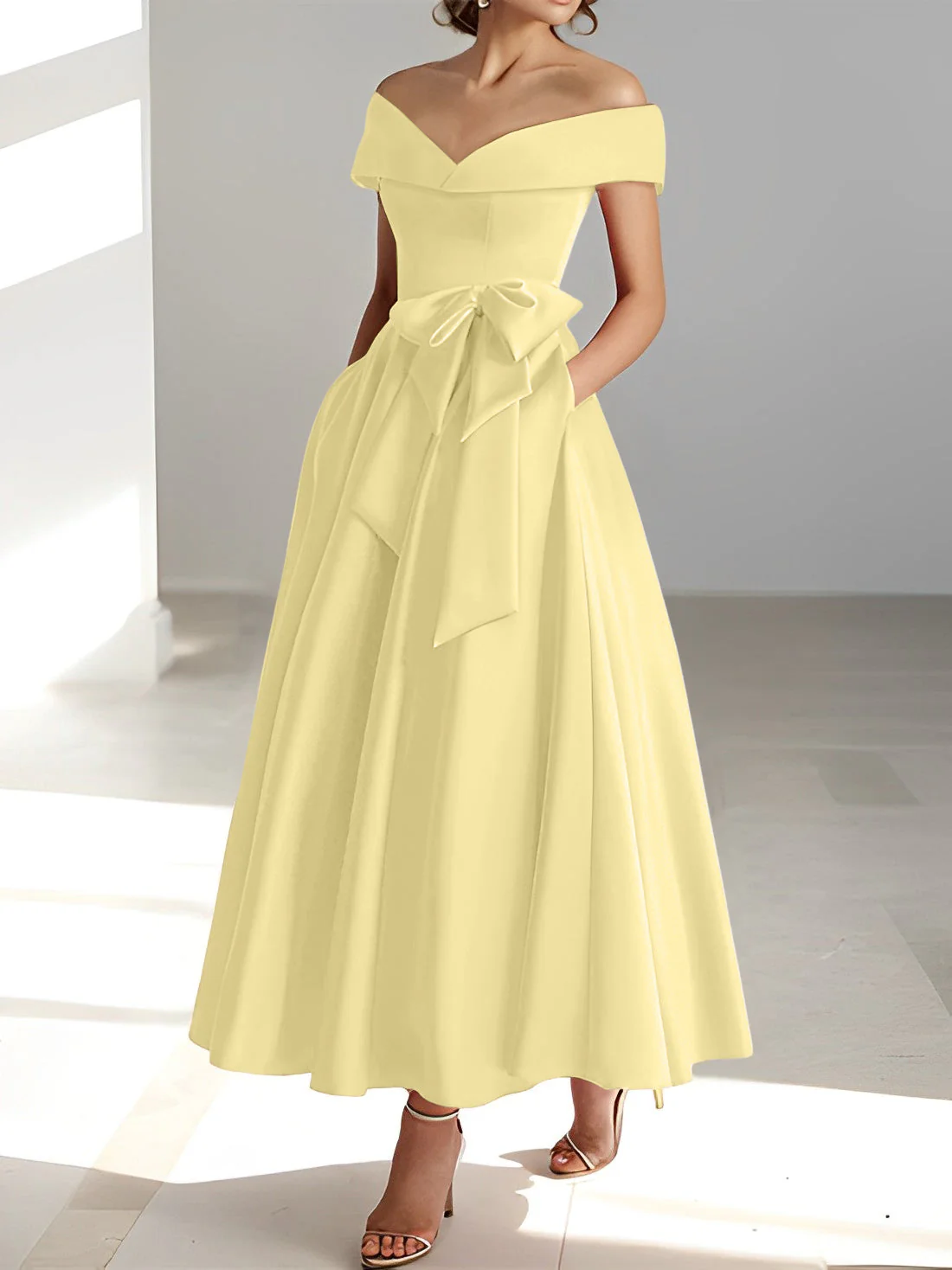 A-Line/Princess Off-the-Shoulder Sleeveless Ankle-Length Mother of the Bride Dresses with Pockets - Image 24