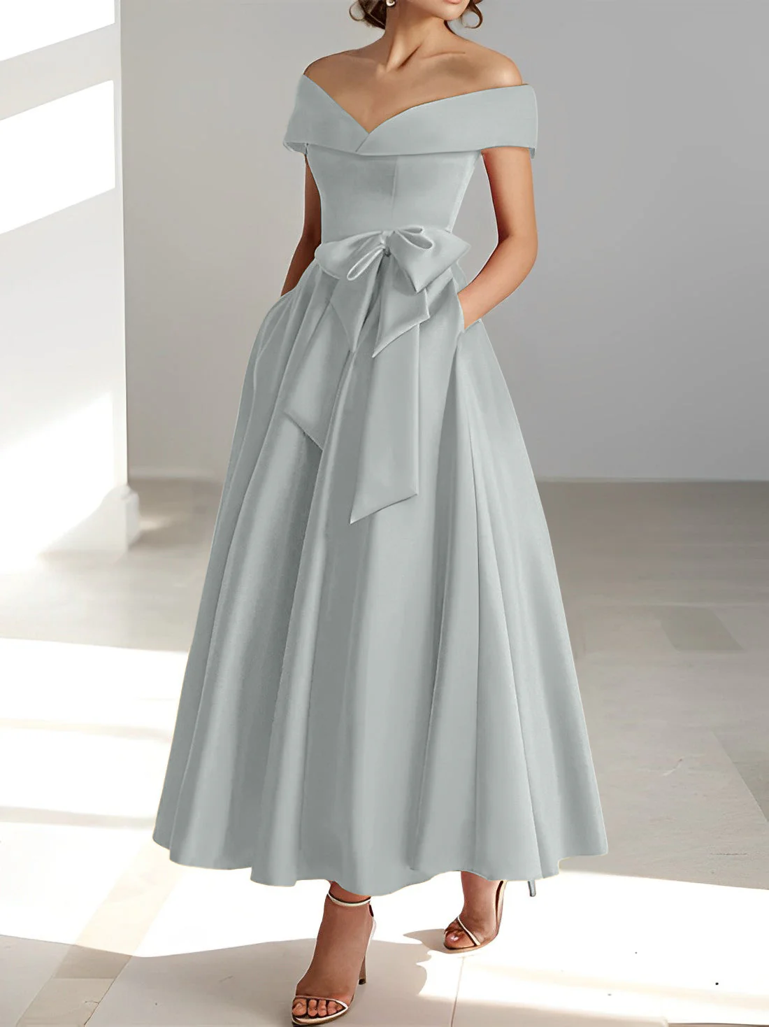 A-Line/Princess Off-the-Shoulder Sleeveless Ankle-Length Mother of the Bride Dresses with Pockets - Image 50