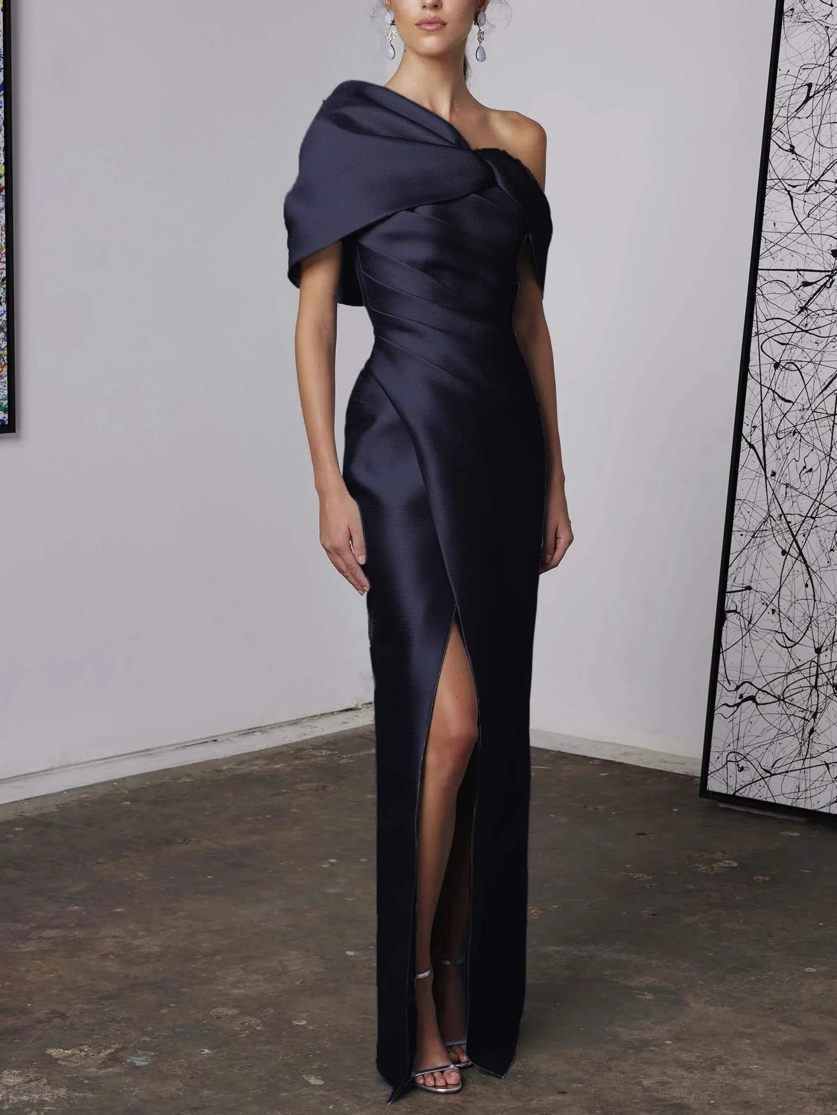 A-Line/Princess One-Shoulder Half Sleeves Floor-Length Mother of the Bride Dresses with Ruffles - Image 7
