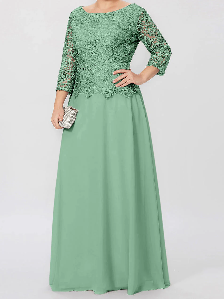 A-Line/Princess Round Neck 3/4 Length Sleeves Floor-Length Mother of the Bride Dresses with Applique & Sequins - Image 26