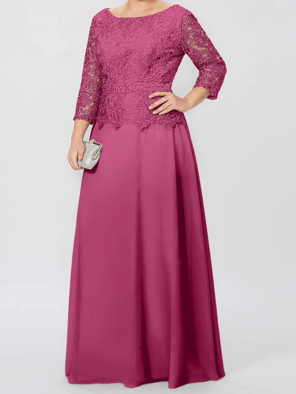A-Line/Princess Round Neck 3/4 Length Sleeves Floor-Length Mother of the Bride Dresses with Applique & Sequins - Image 28
