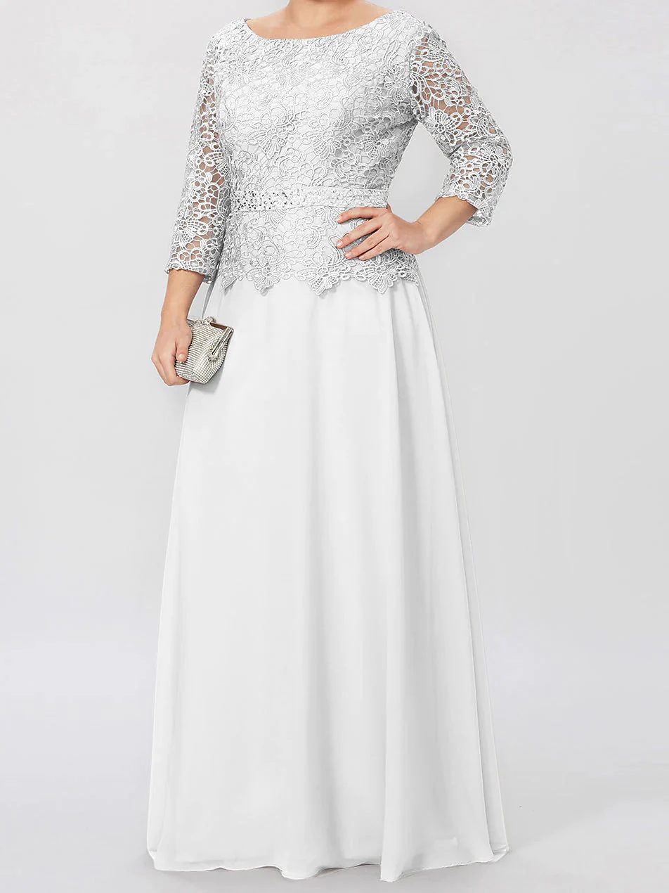 A-Line/Princess Round Neck 3/4 Length Sleeves Floor-Length Mother of the Bride Dresses with Applique & Sequins - Image 48