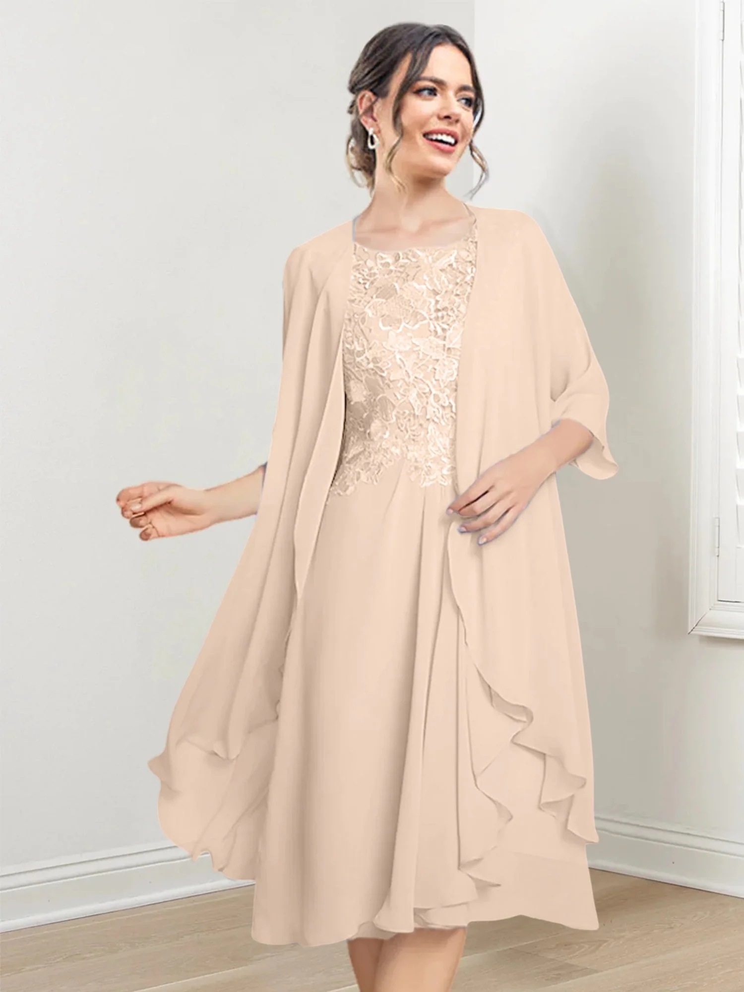 A-Line/Princess Scoop Knee-Length Mother of the Bride Dresses - Image 123