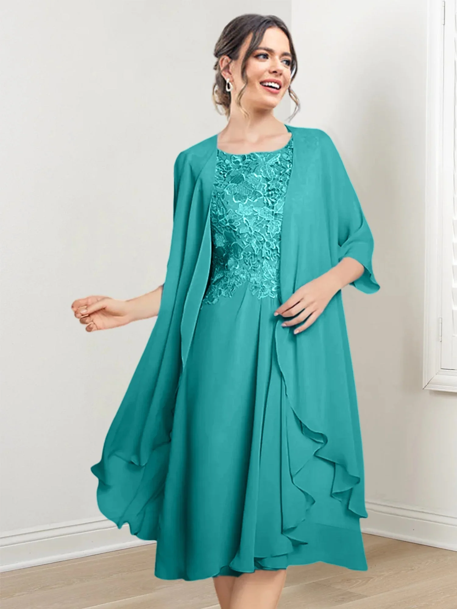 A-Line/Princess Scoop Knee-Length Mother of the Bride Dresses - Image 141
