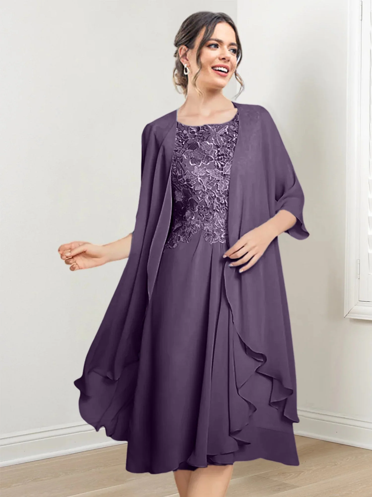 A-Line/Princess Scoop Knee-Length Mother of the Bride Dresses - Image 27