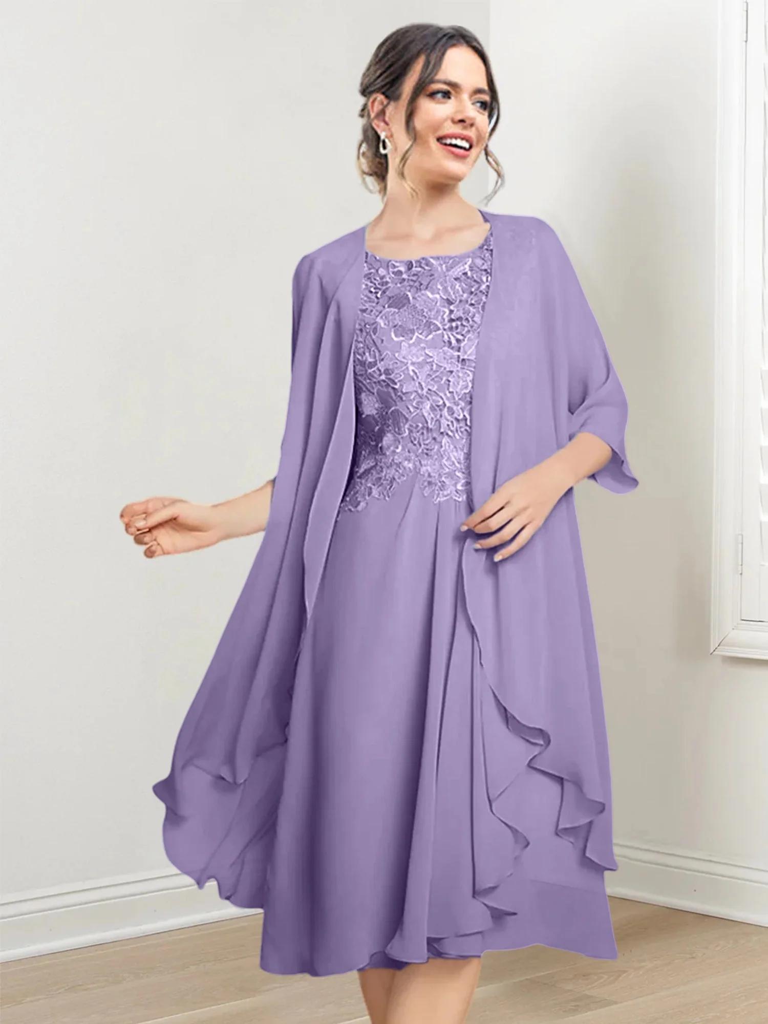 A-Line/Princess Scoop Knee-Length Mother of the Bride Dresses - Image 37