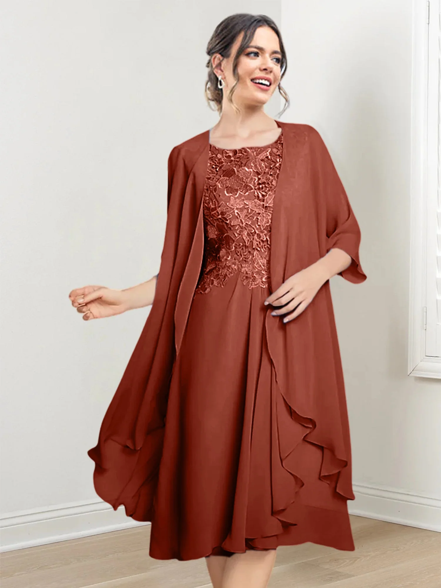 A-Line/Princess Scoop Knee-Length Mother of the Bride Dresses - Image 60