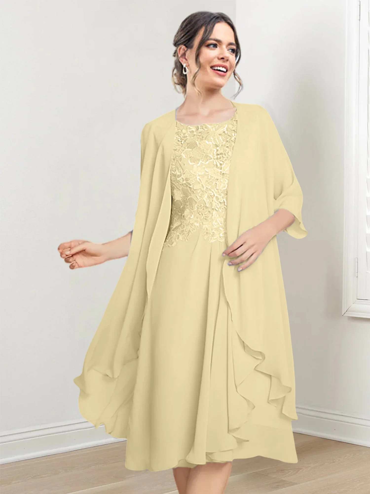 A-Line/Princess Scoop Knee-Length Mother of the Bride Dresses - Image 75